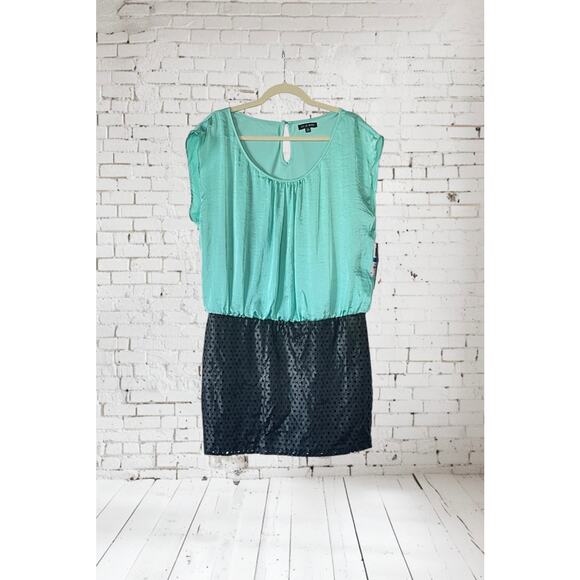 AS U WISH Mint Green Sleeveless Black Faux Leather Skirt X-Large - Picture 1 of 8
